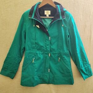 Gallery Petite Womens Emerald Green Hooded Rain Jacket Zip Up Anorak PP V10183